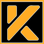 The letter k is yellow and white on a black background.