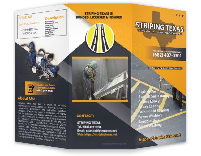 A brochure for striping texas is shown on a white background