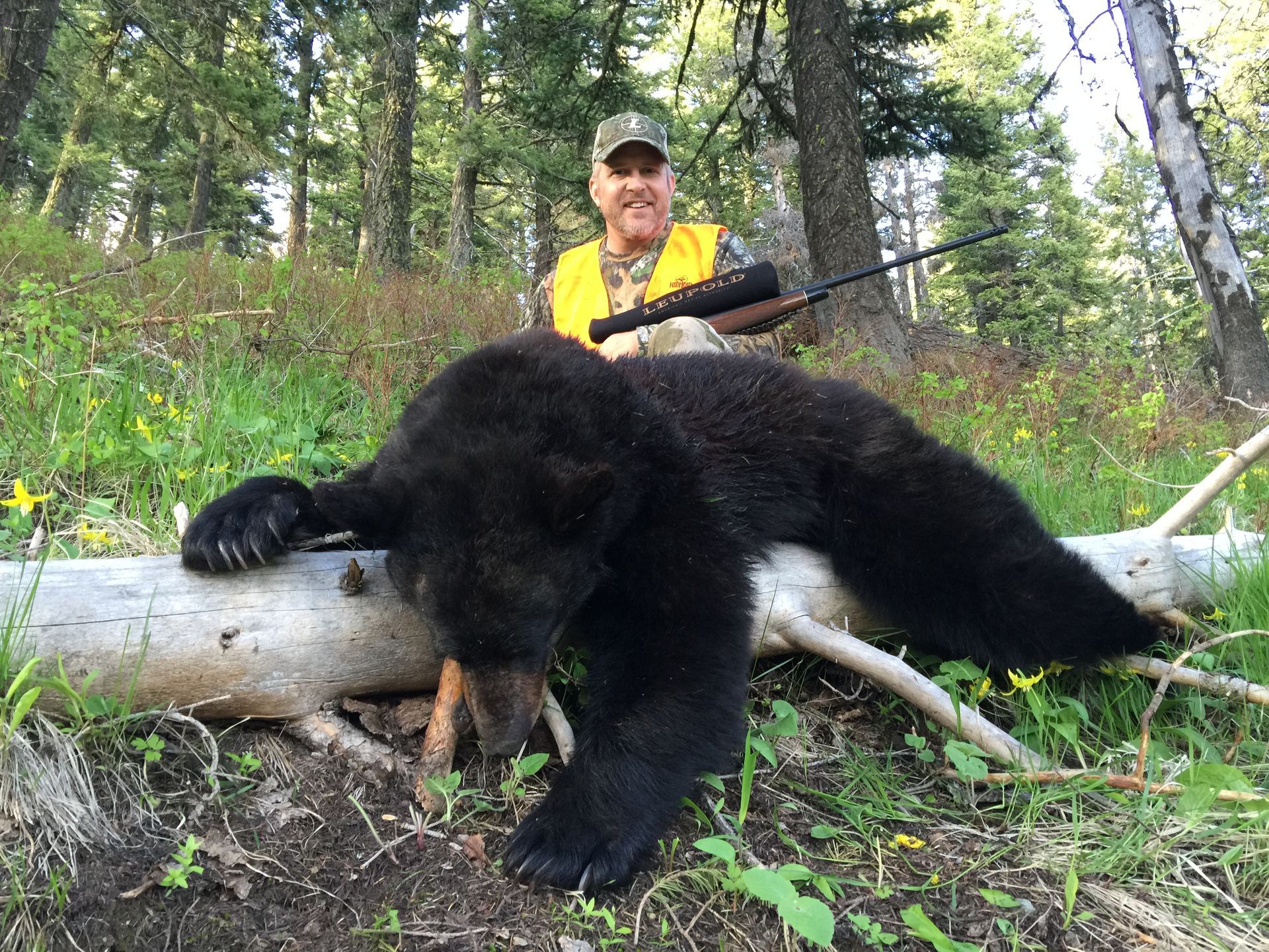 A black bear is laying on its back in the snow.