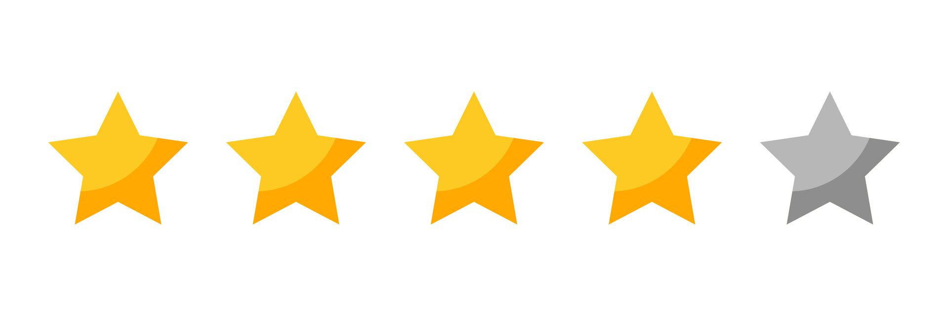 A set of five gold stars and one silver star on a white background.