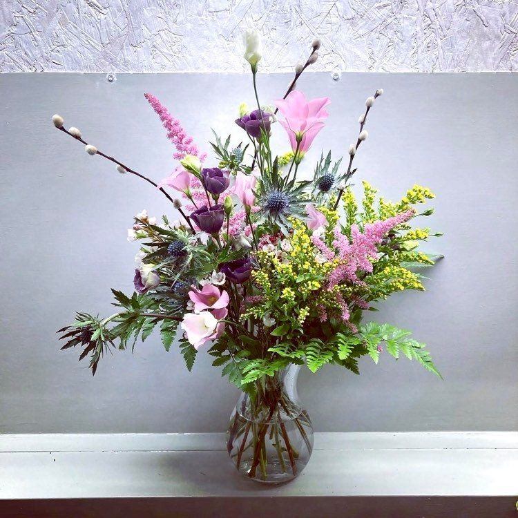 A beautiful natural vase of flowers in their own water source. Gift flowers by Florist, Rachel's Country Flowers in Edderton, near Dornoch and Tain in the Scottish Highlands