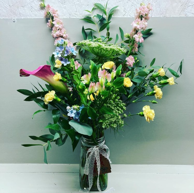 A beautiful flower gift in its own water source. Florist is Rachel's Country Flowers in Edderton, near Dornoch and Tain in the Scottish Highlands