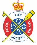 A logo for the royal life saving society with a crown and crossed oars.