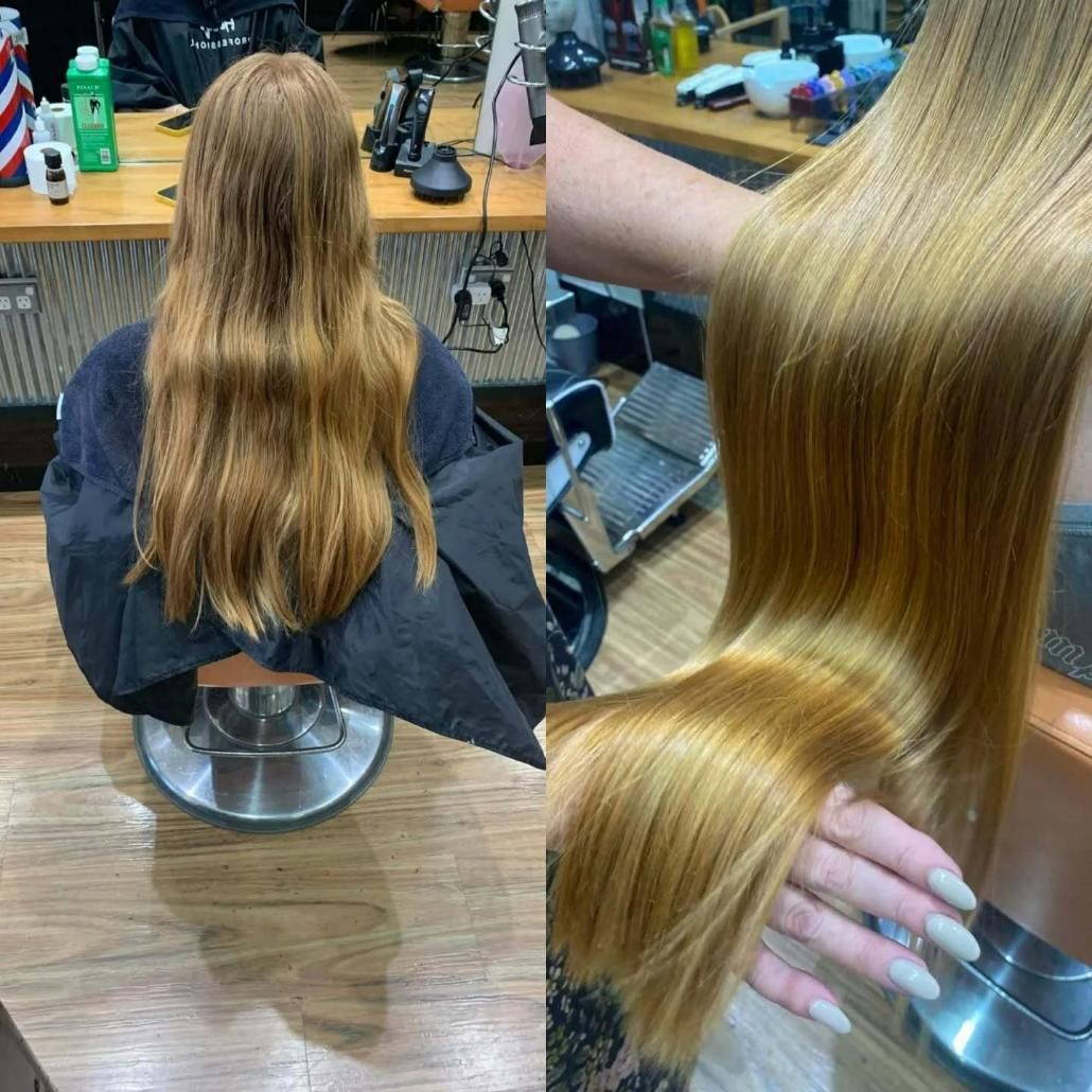 A Woman Is Getting Her Straighten in A Salon — Eco Village Hair in Bongaree, QLD