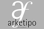 Logo per i mobili Arketipo Firenze; ​​"af" stilizzato in bianco con "arketipo" e "firenze" sotto.