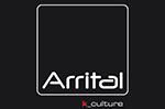 Logo Arrital: testo bianco "Arrital" all'interno di un quadrato nero con bordo bianco, con "k_culture" in basso in rosso.