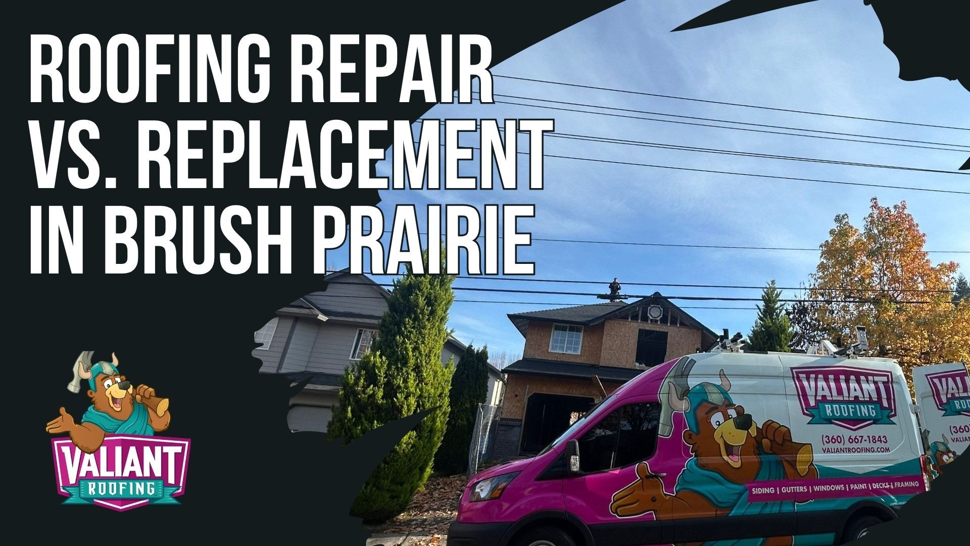 A Valiant Roofing van parked in front of a house, with the text 
