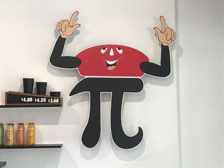 A Cartoon Character With Arms And A Pi Sign On The Wall — Cairns Signcorp In Portsmith, QLD