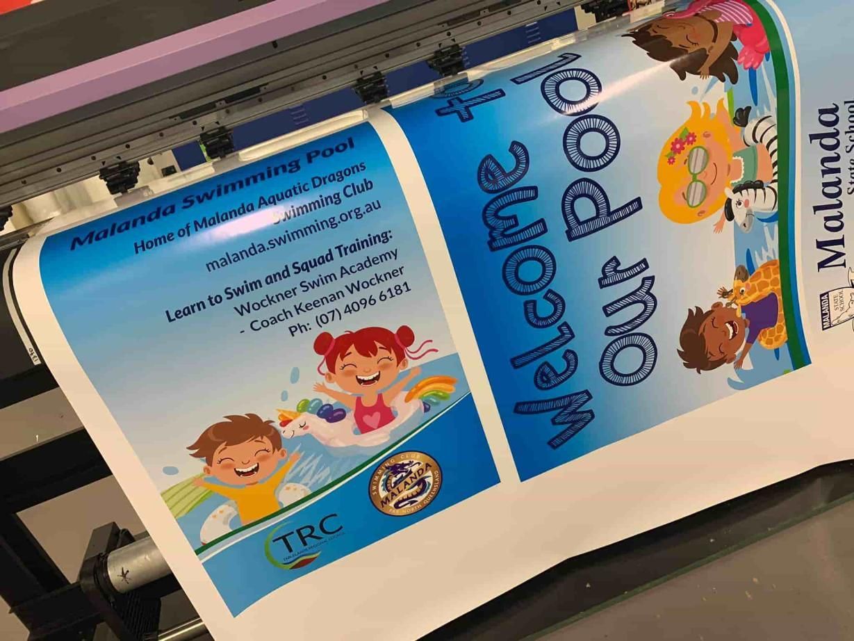 Banner With Cartoon Children, "Welcome Our Pool," For Malanda Swimming Pool — Cairns Signcorp In Portsmith, QLD