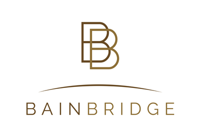 A logo for bainbridge is shown on a white background.