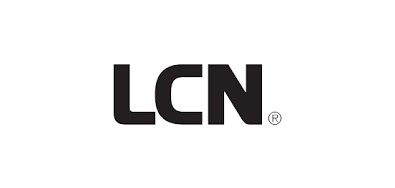 A black and white logo for lcn on a white background.