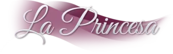 “La Princesa” logo in silver script with a flowing pink ribbon on a white background