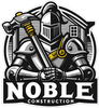 Knight holding hammer in front of a house; "Noble Construction" logo.
