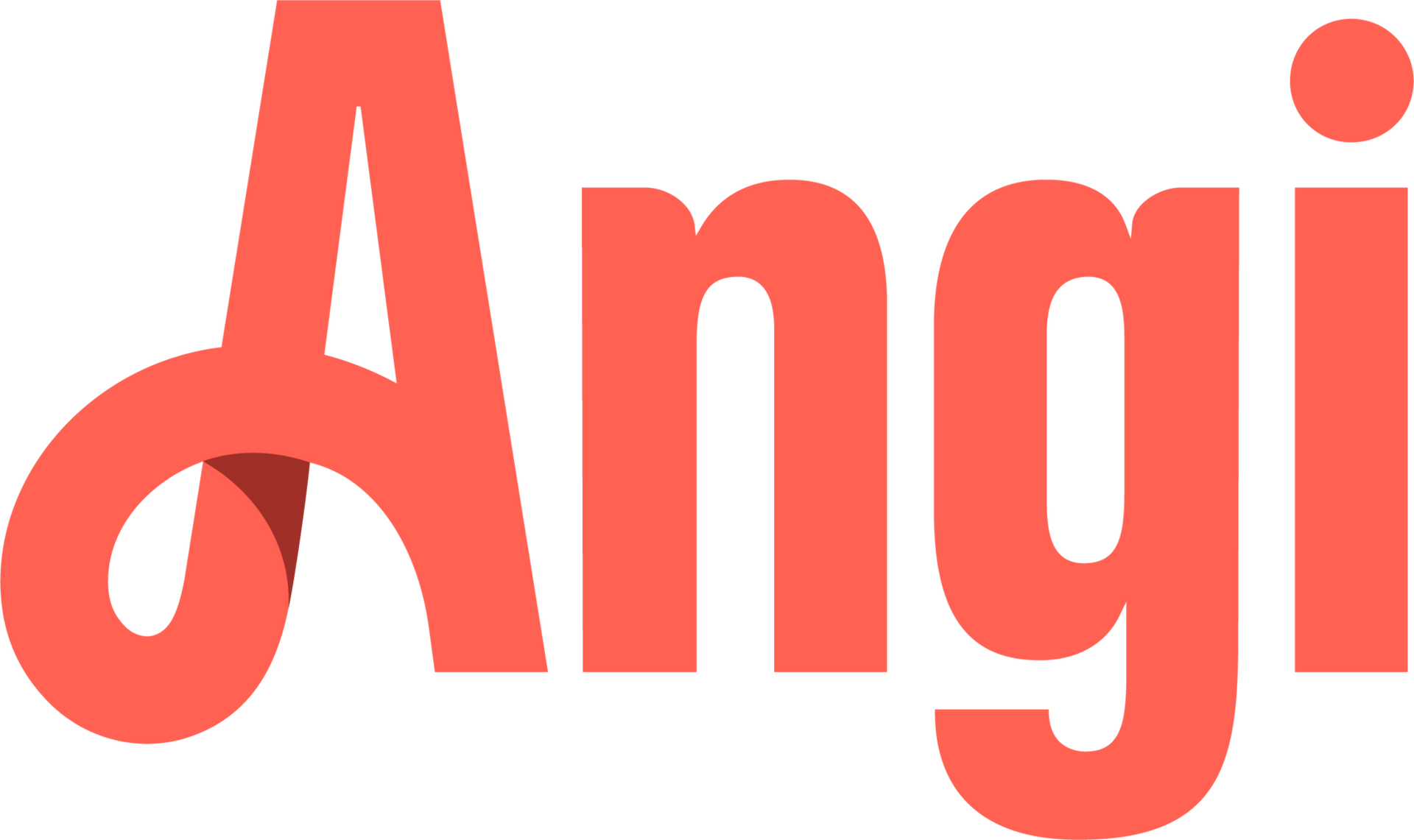 Angi logo in coral; a stylized 