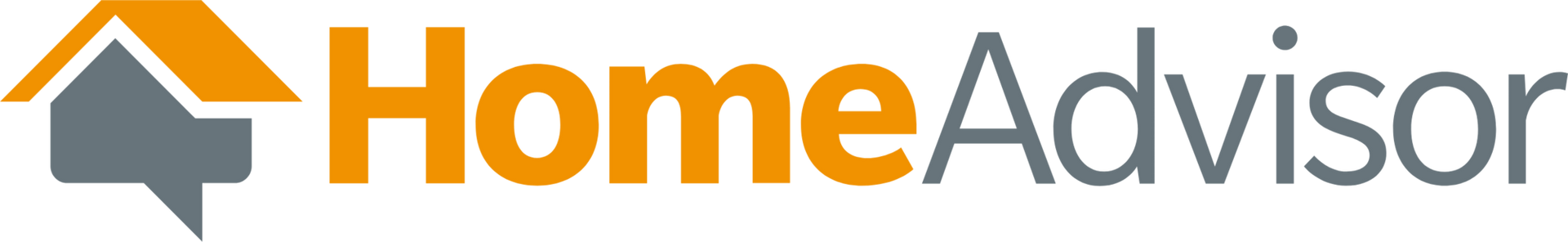 HomeAdvisor logo with an orange house icon and gray speech bubble, text 