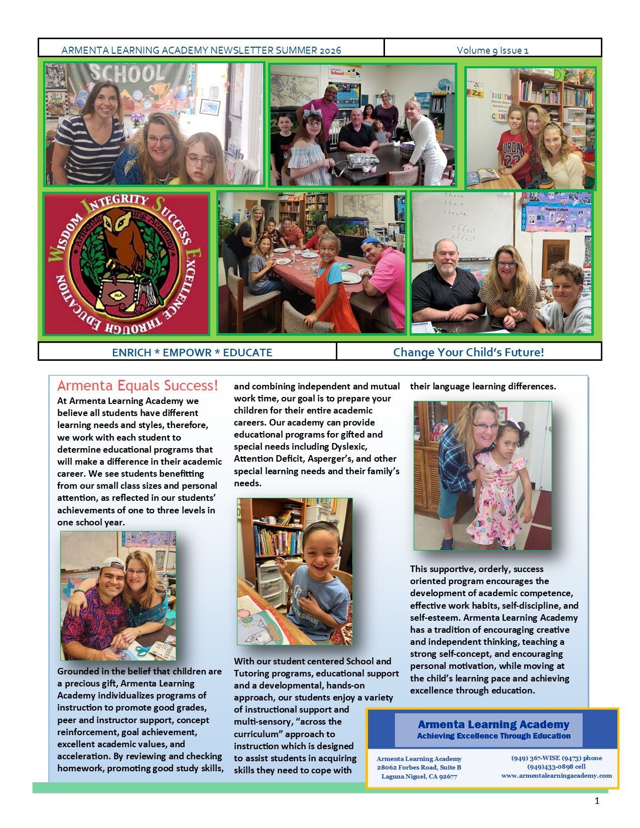 Armenta Learning Academy in Laguna Niguel, CA Newsletter