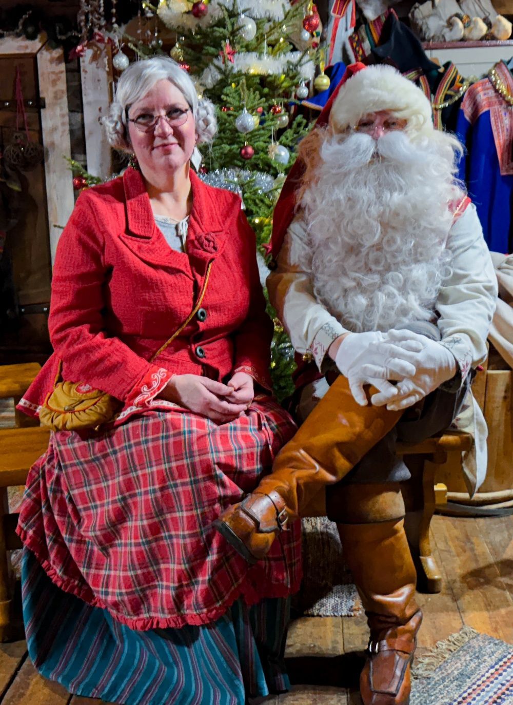 Santa Claus and Missis Claus in their  secret cabin in levi