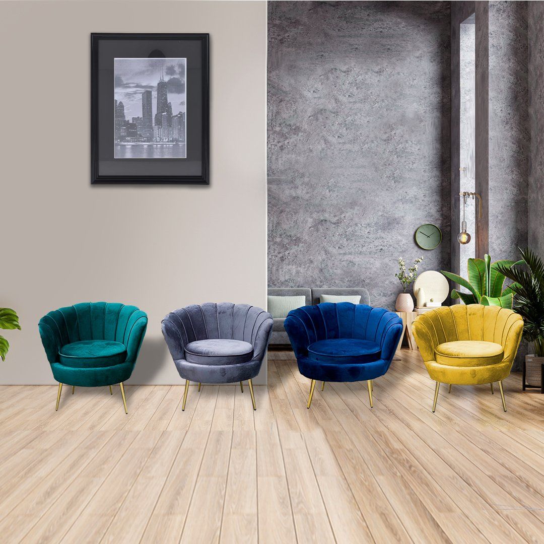 A living room with four chairs and a picture on the wall