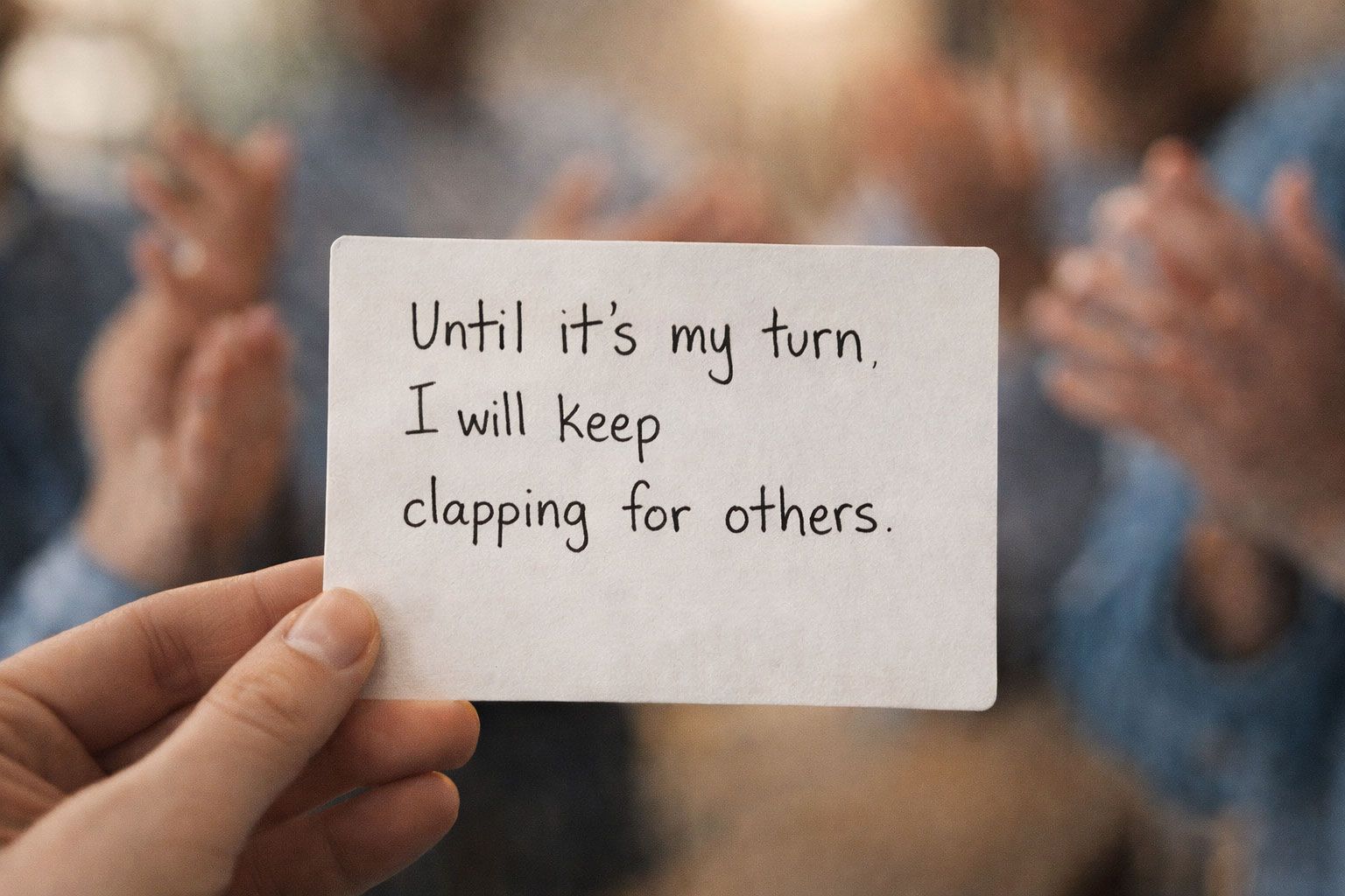 Pharmacist holding reminder motivational note.