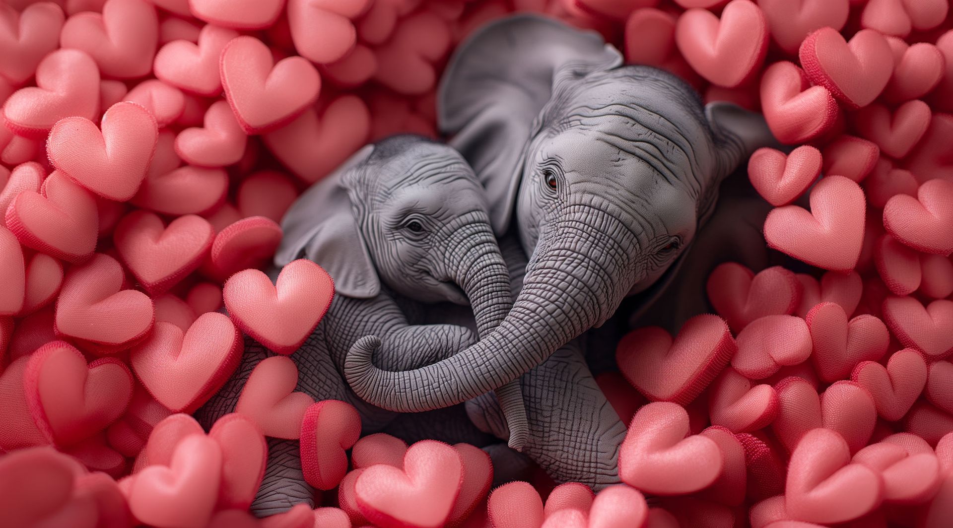 Elephant mother and child in trusting embrace