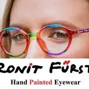 Colorful, hand-painted glasses on a face above the Ronit Fürst logo text.