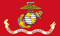 U.S. Marine Corps flag featuring an eagle atop a globe and anchor, with 