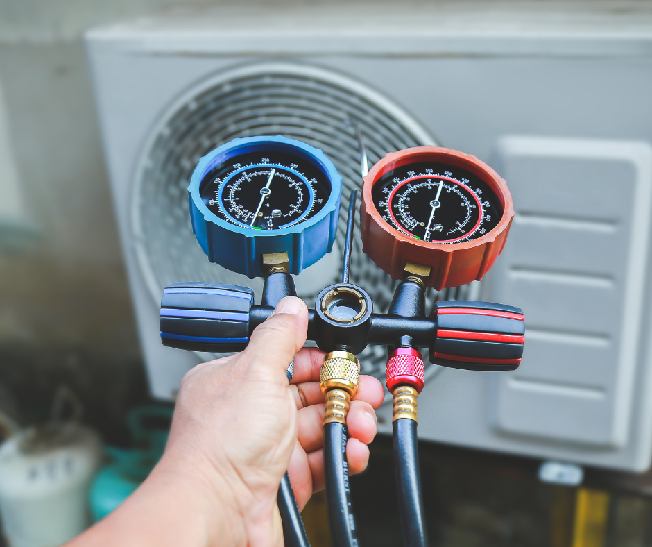 HVAC technician inspecting system refrigerant levels during HVAC repair services