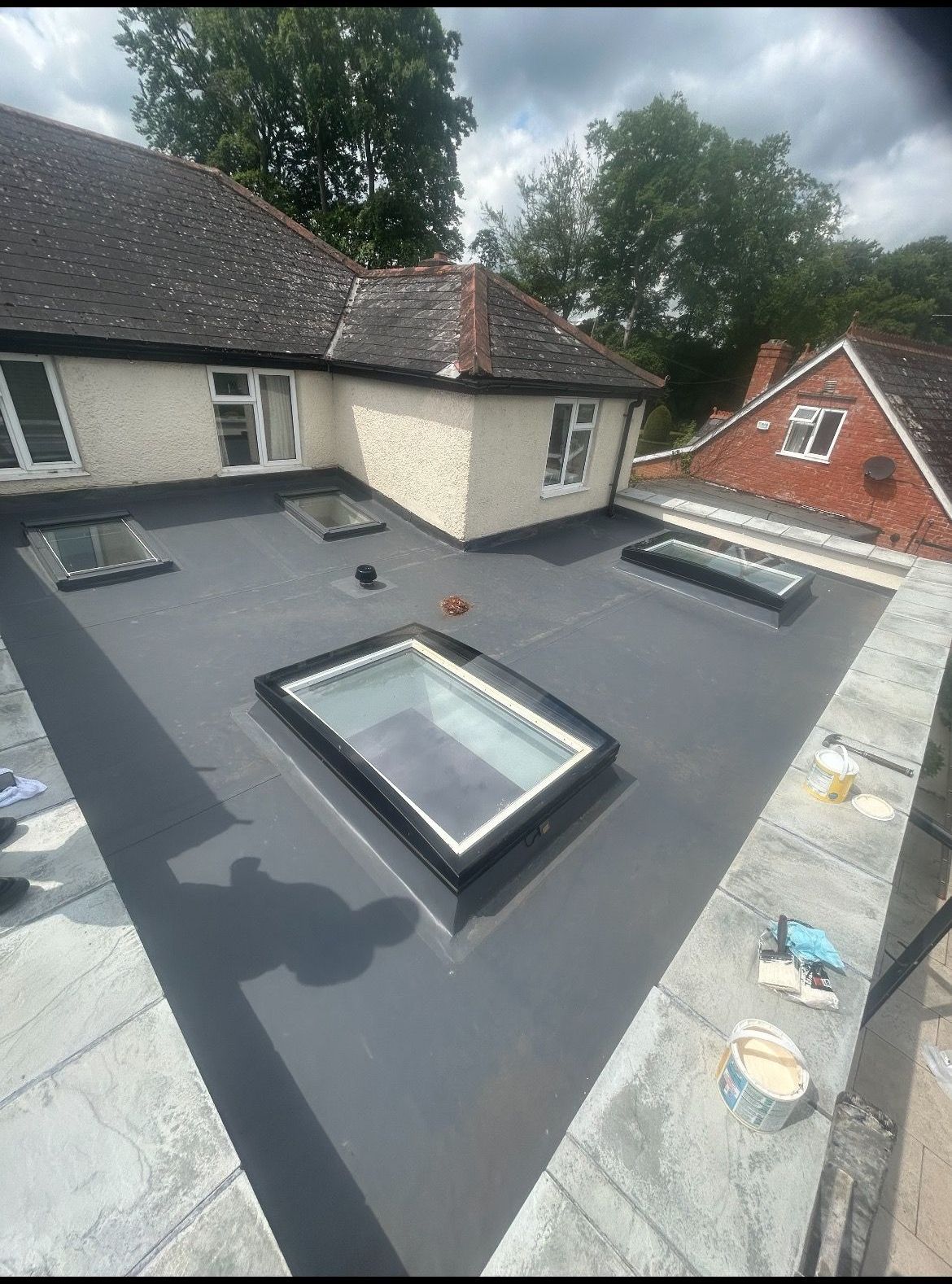 Roof lights on a new flat roof