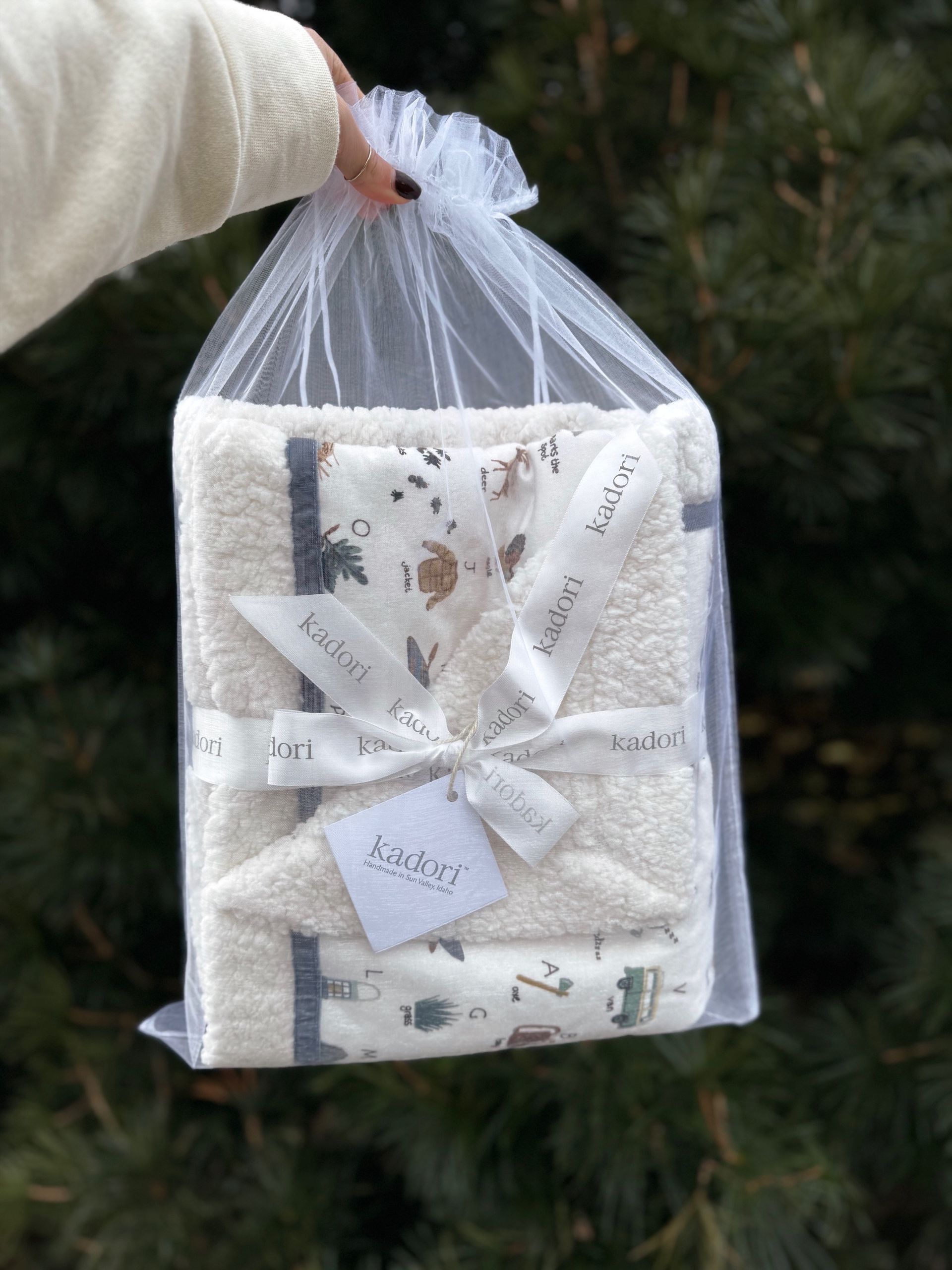 kadori sherpa baby blanket with printed camping material