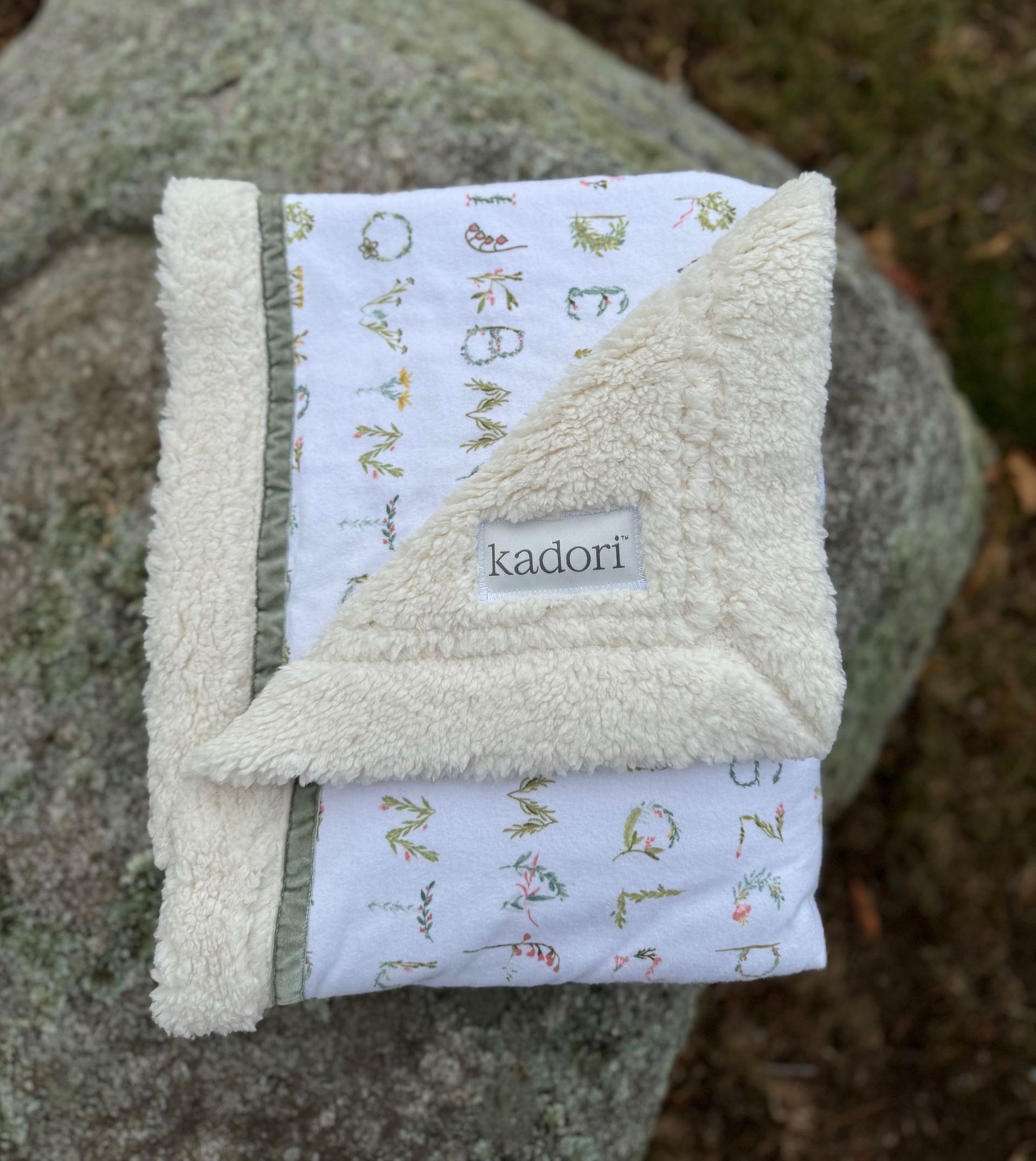 kadori sherpa baby blanket with printed ABC material
