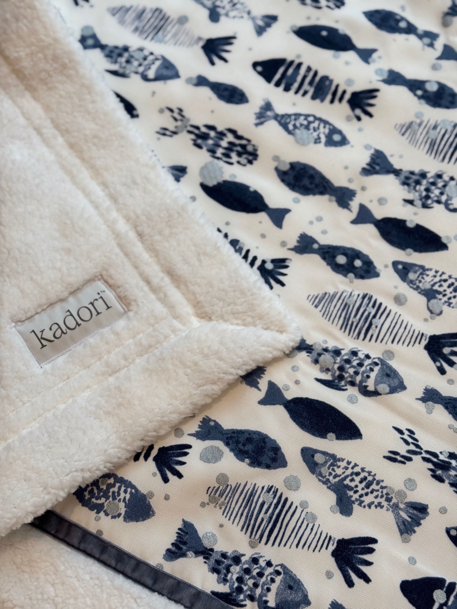 beach blue fish printed material sherpa blanket