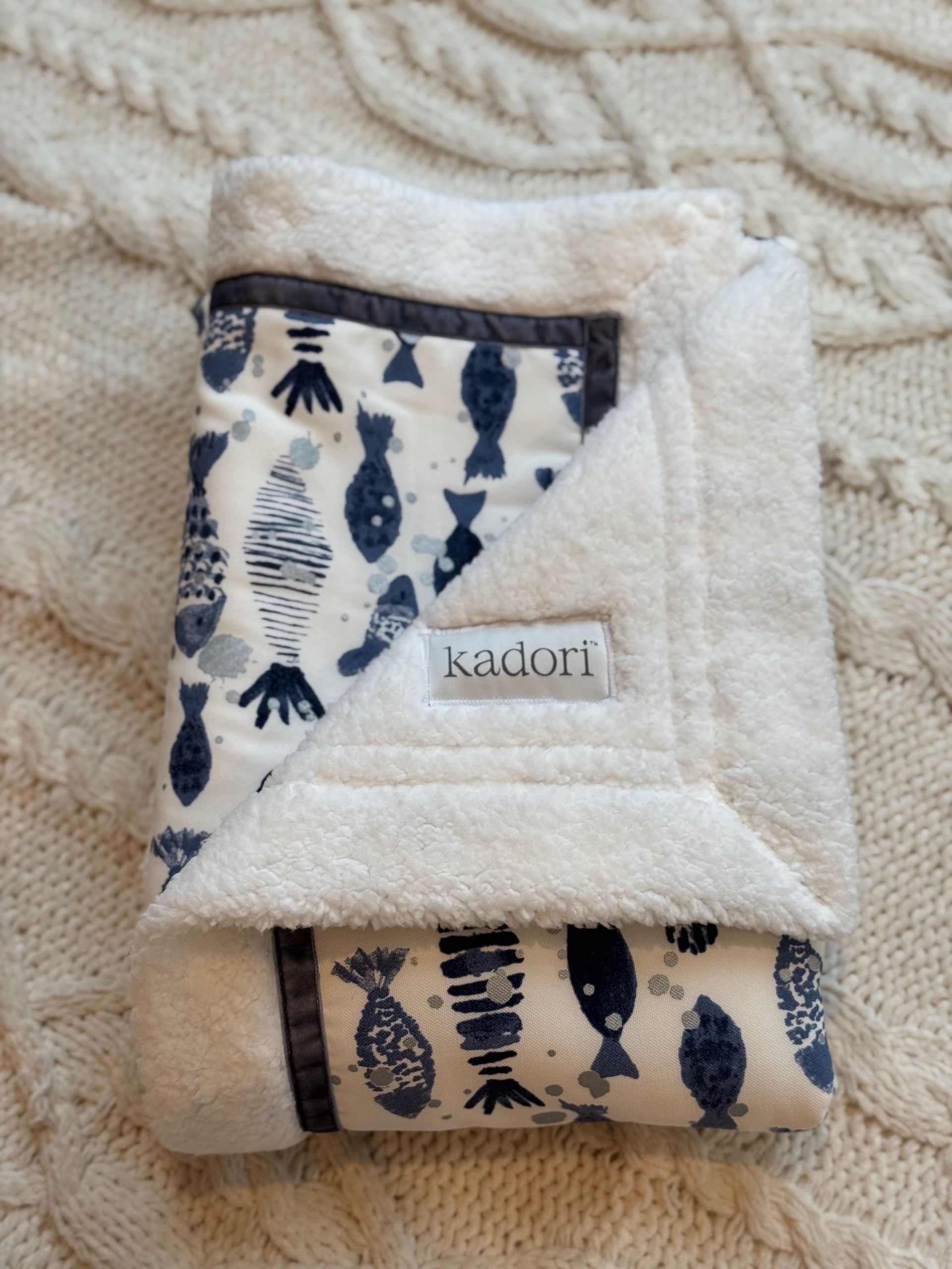 beach blue fish printed material sherpa blanket