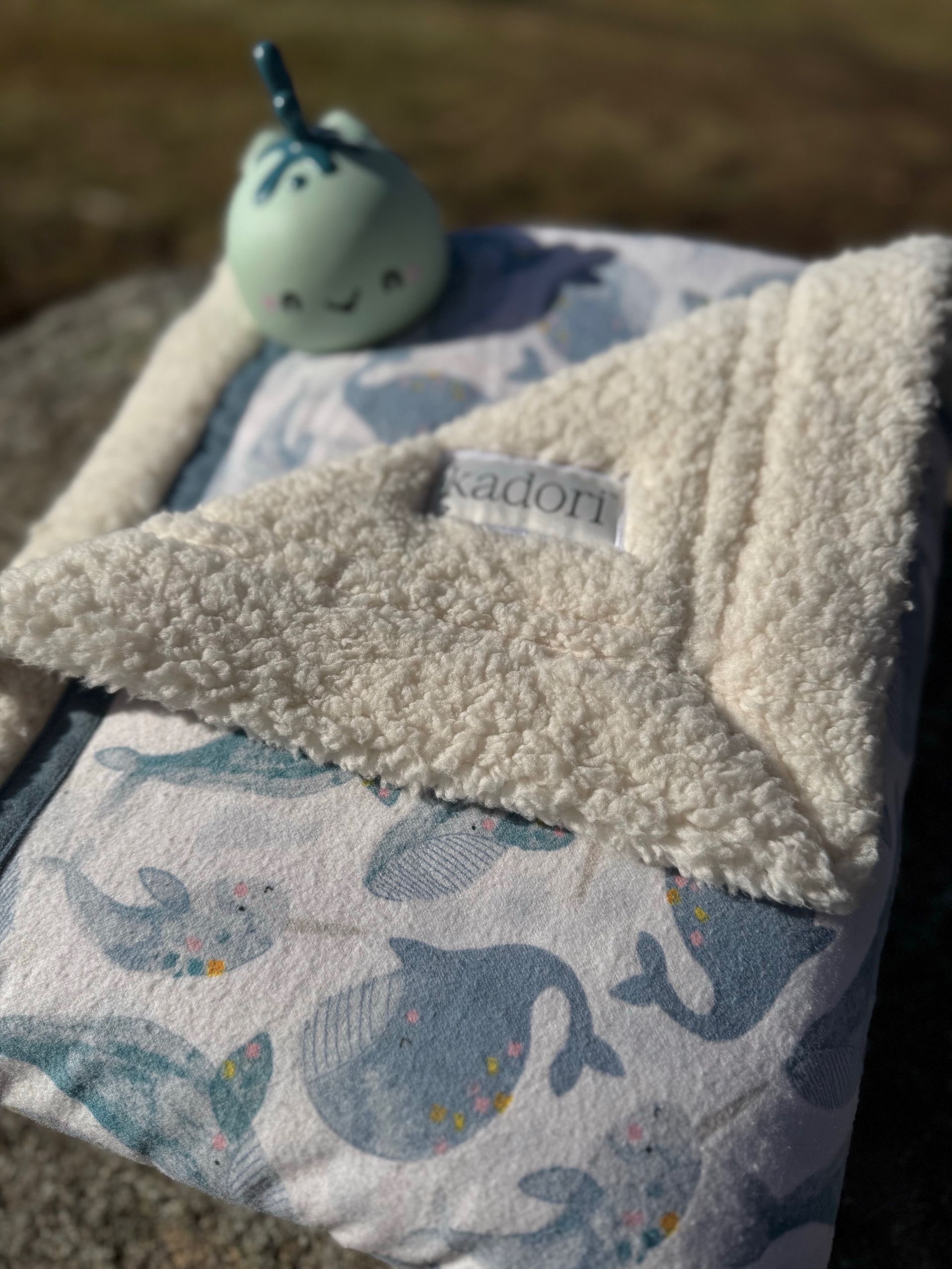kadori sherpa baby blanket with printed whale material