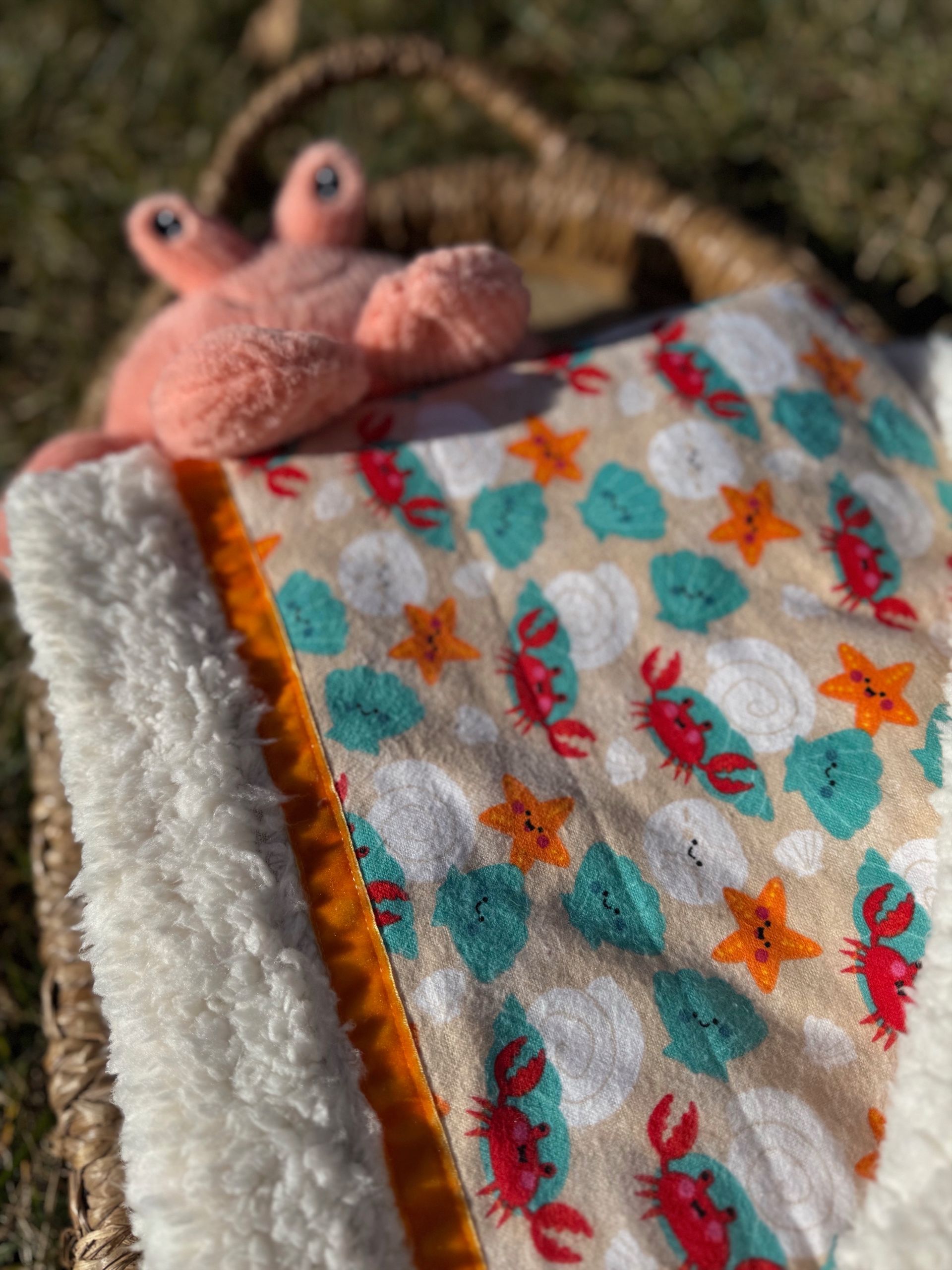 kadori sherpa baby blanket with printed beach print material