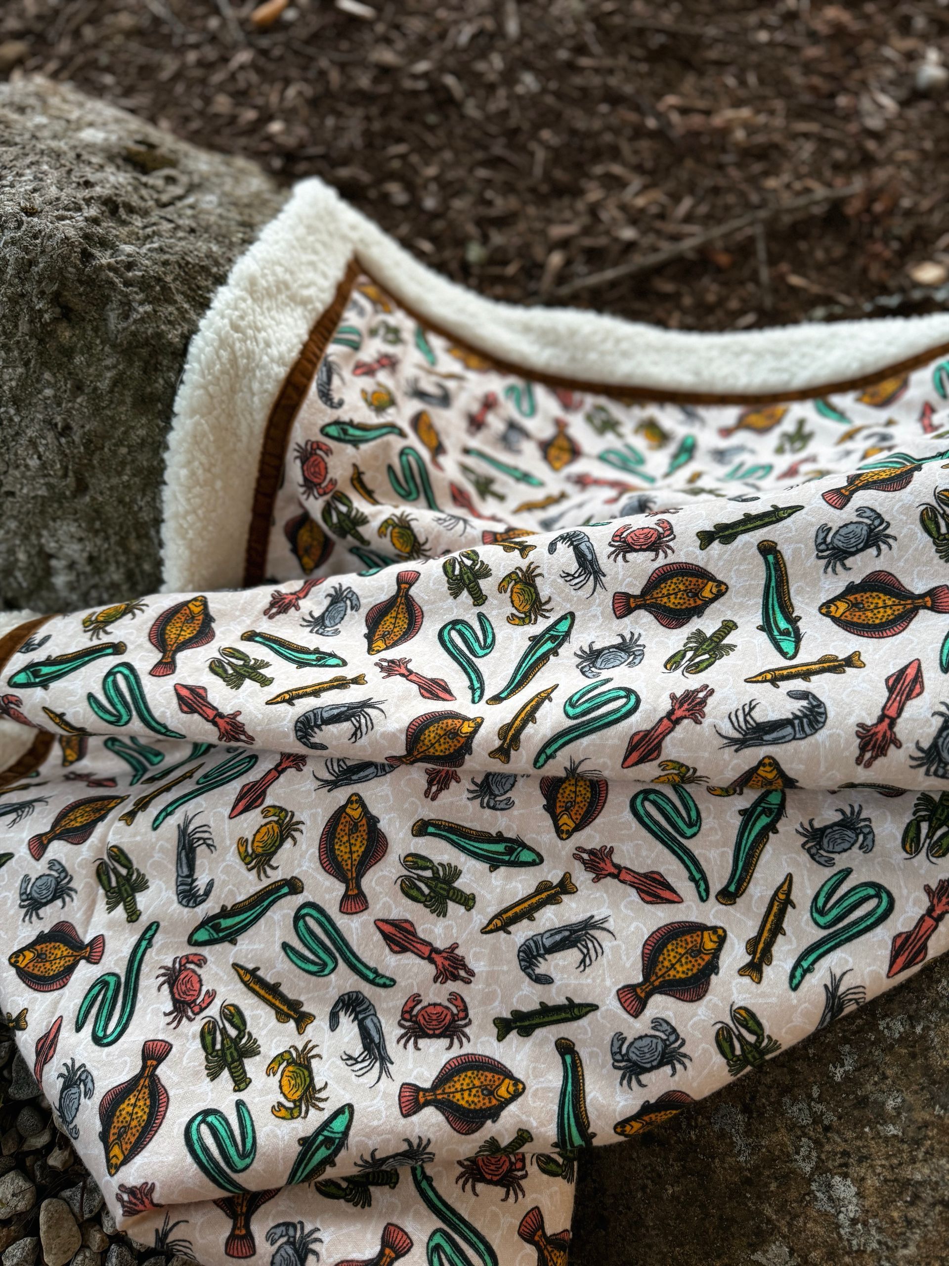 kadori sherpa baby blanket with fishing printed material