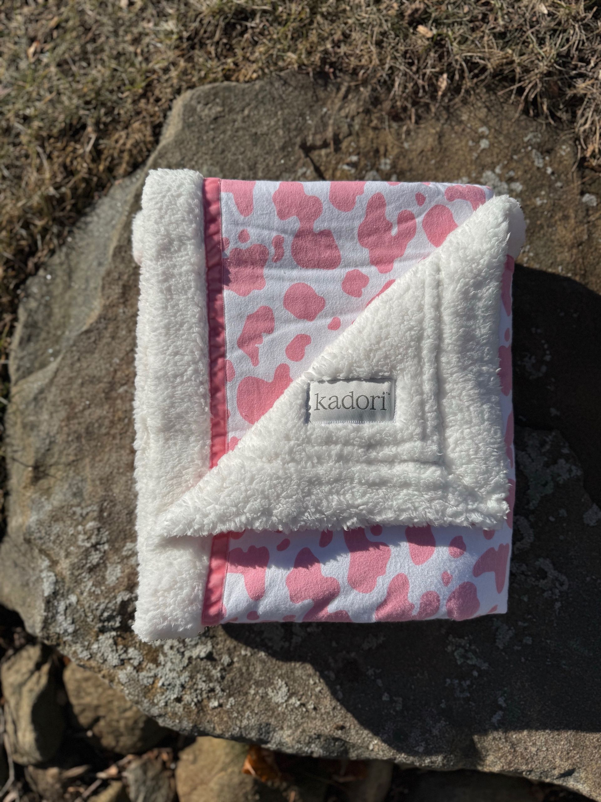 kadori sherpa baby blanket with printed cow print material