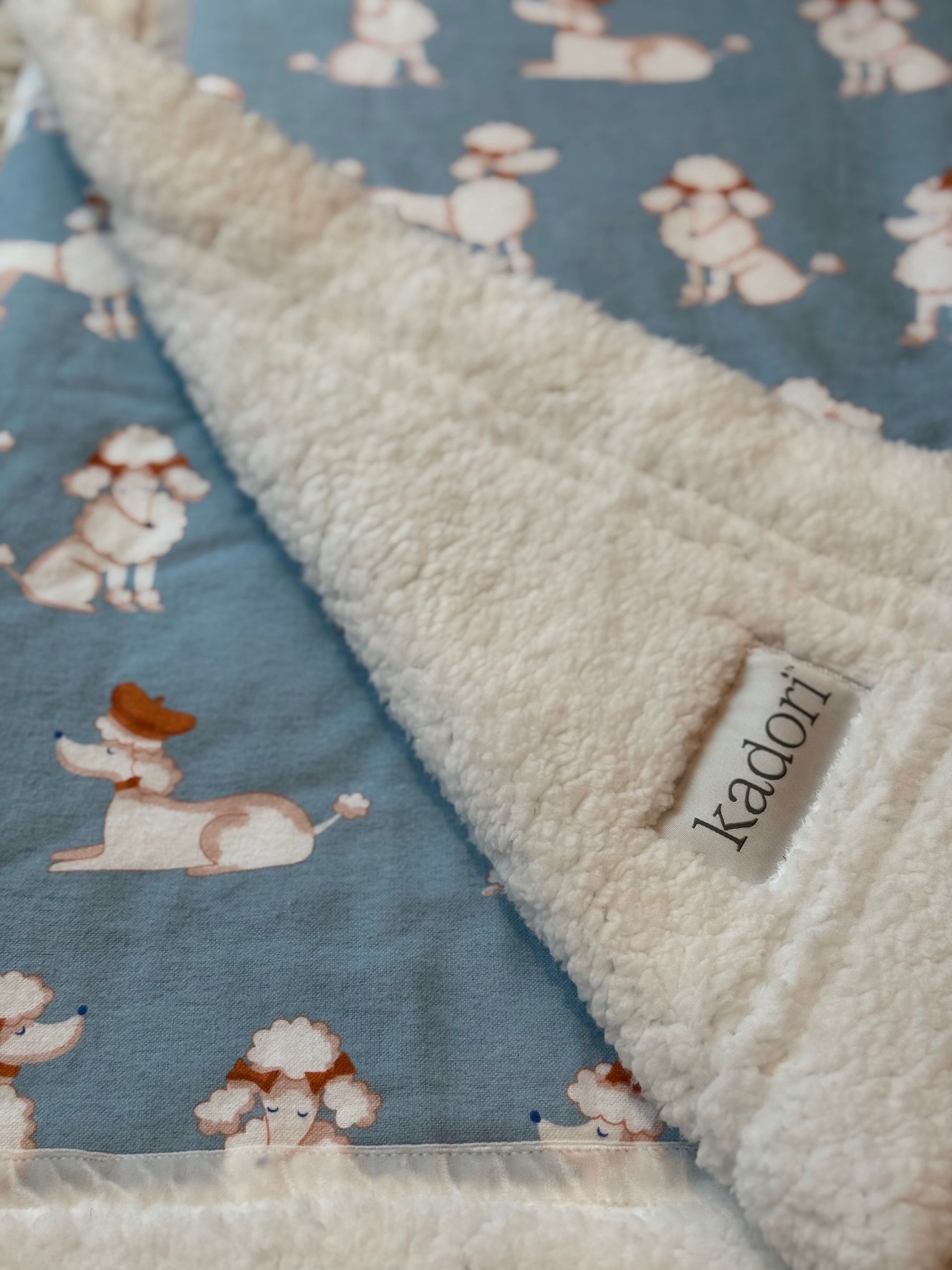 kadori sherpa baby blanket with  poodle printed material