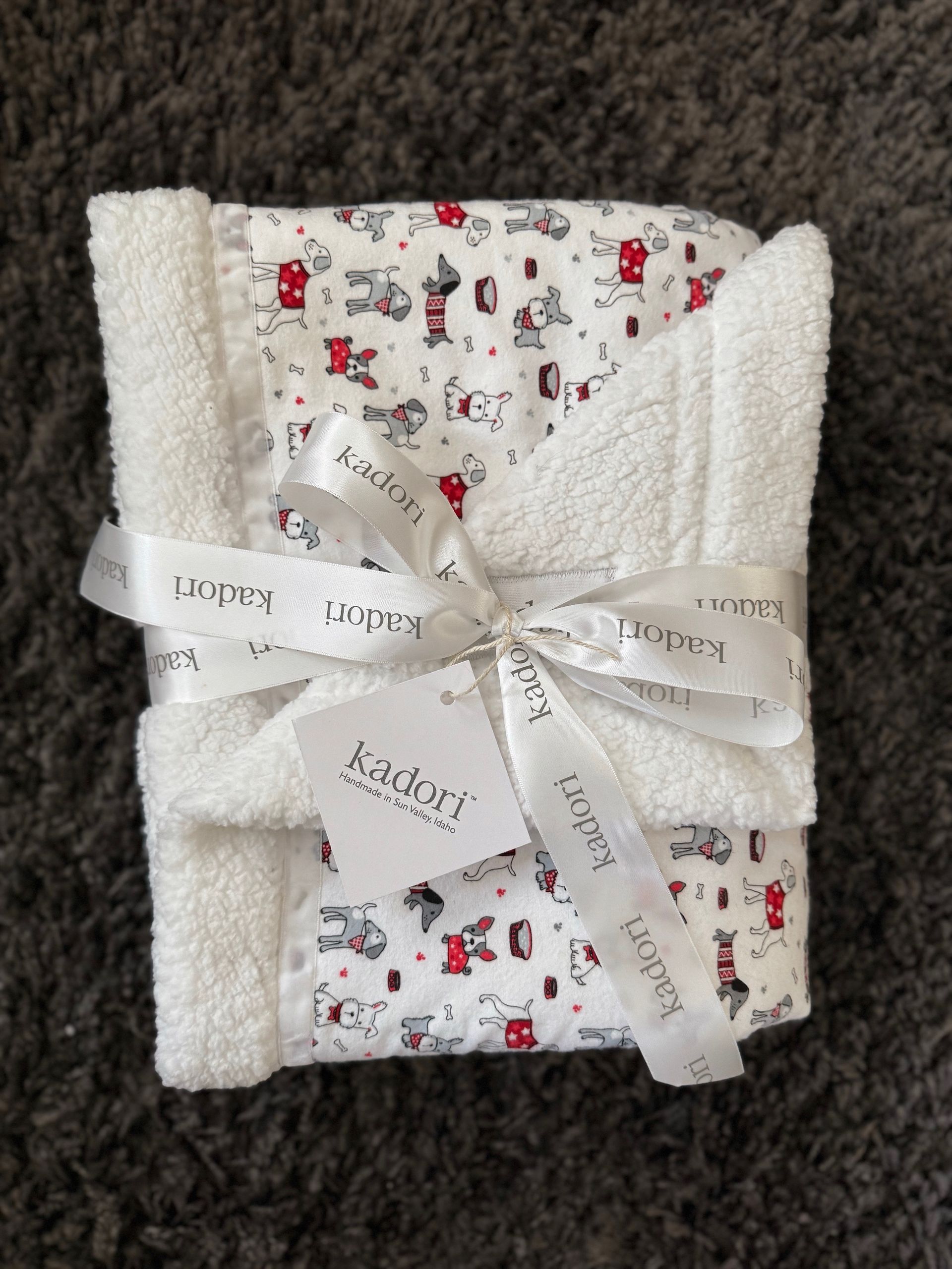 kadori sherpa baby blanket with printed dog material