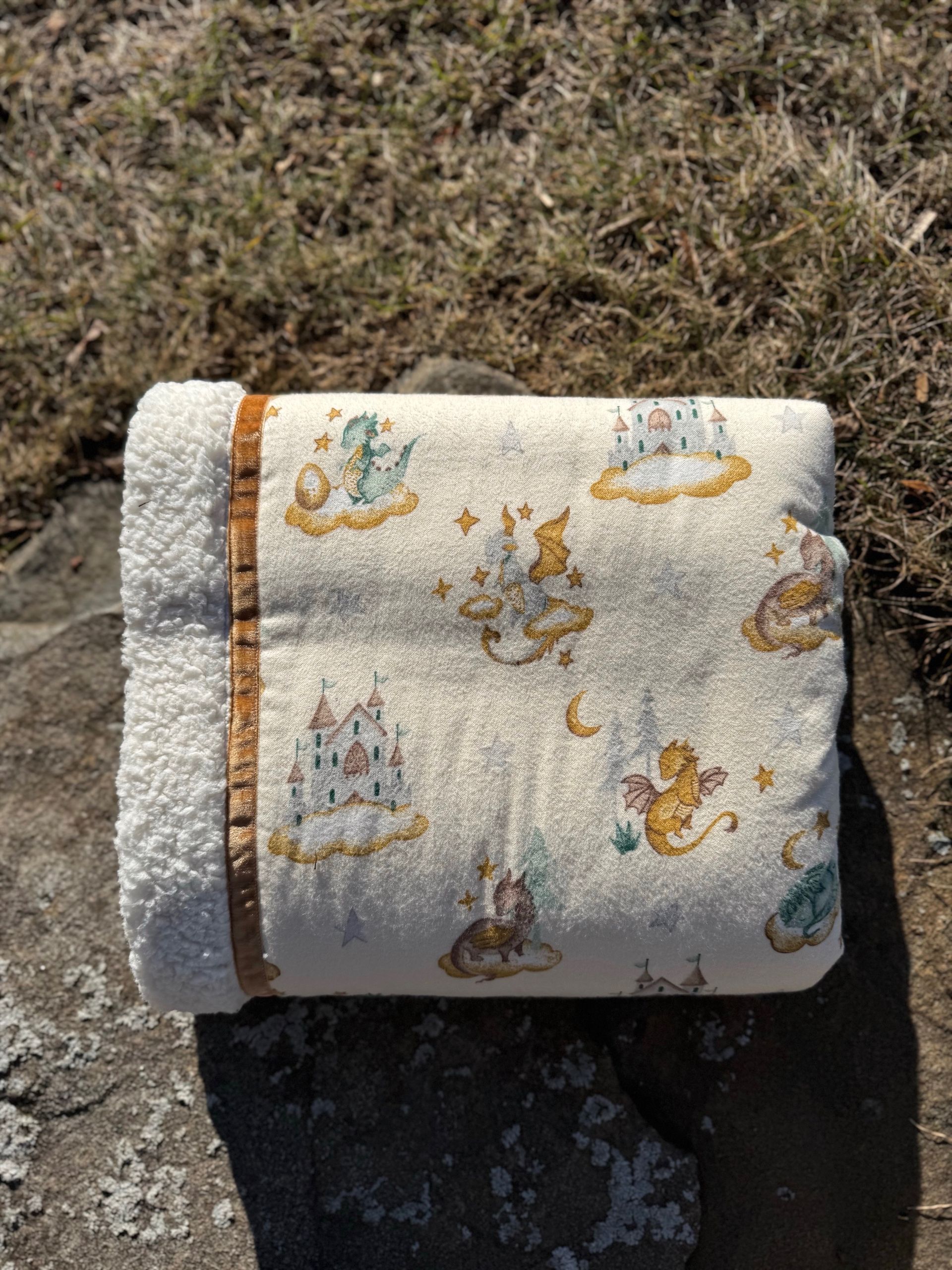 kadori sherpa baby blanket with printed dragon material