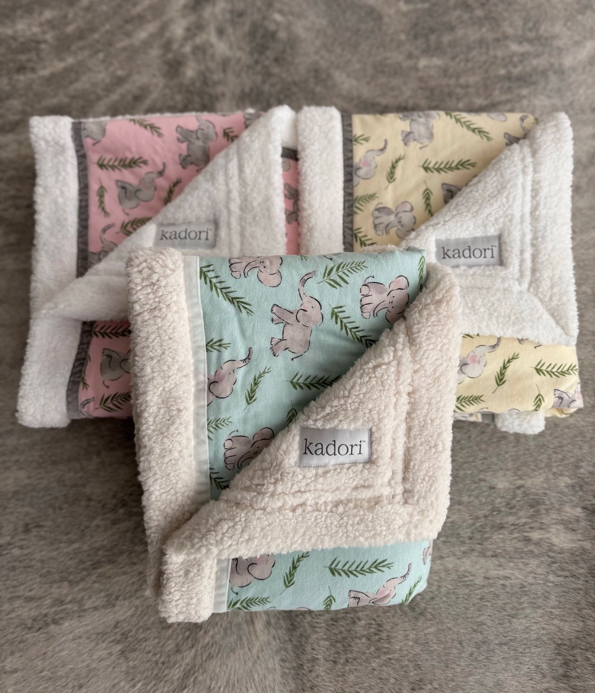 kadori sherpa baby blanket with elephant printed material