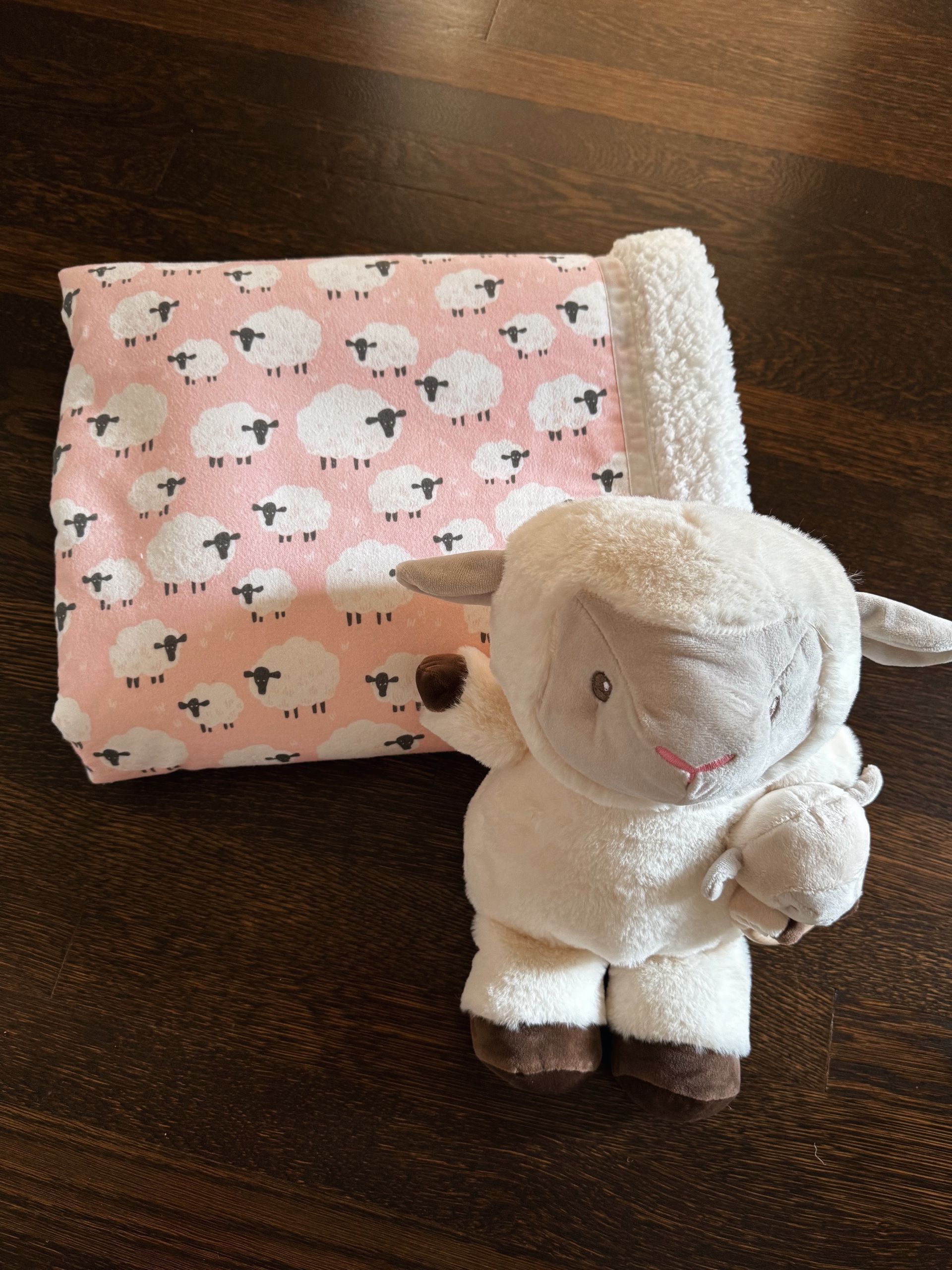 sherpa blankets with printed material that has sheep on the fabric