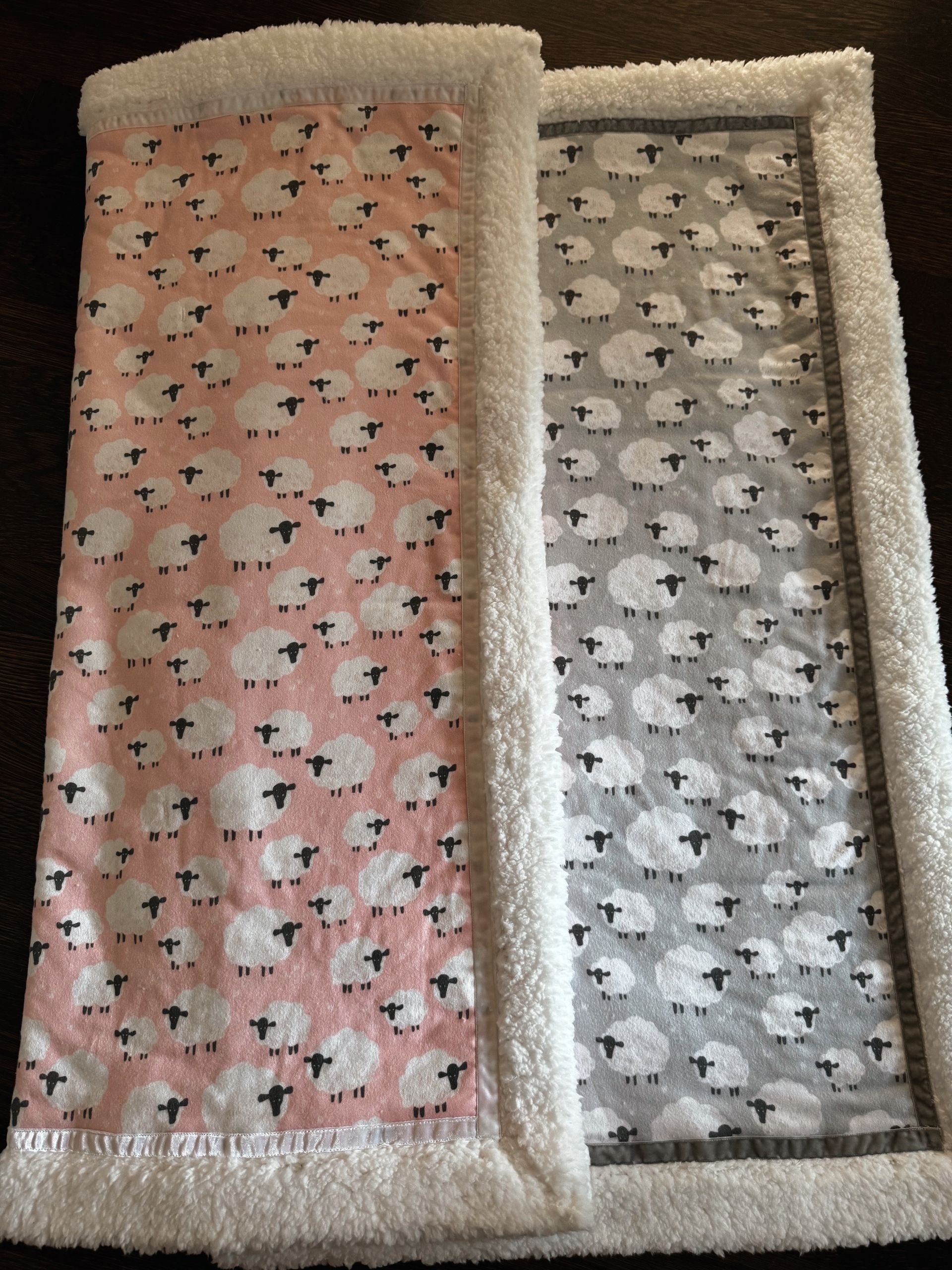 sherpa blankets with printed material that has sheep on the fabric