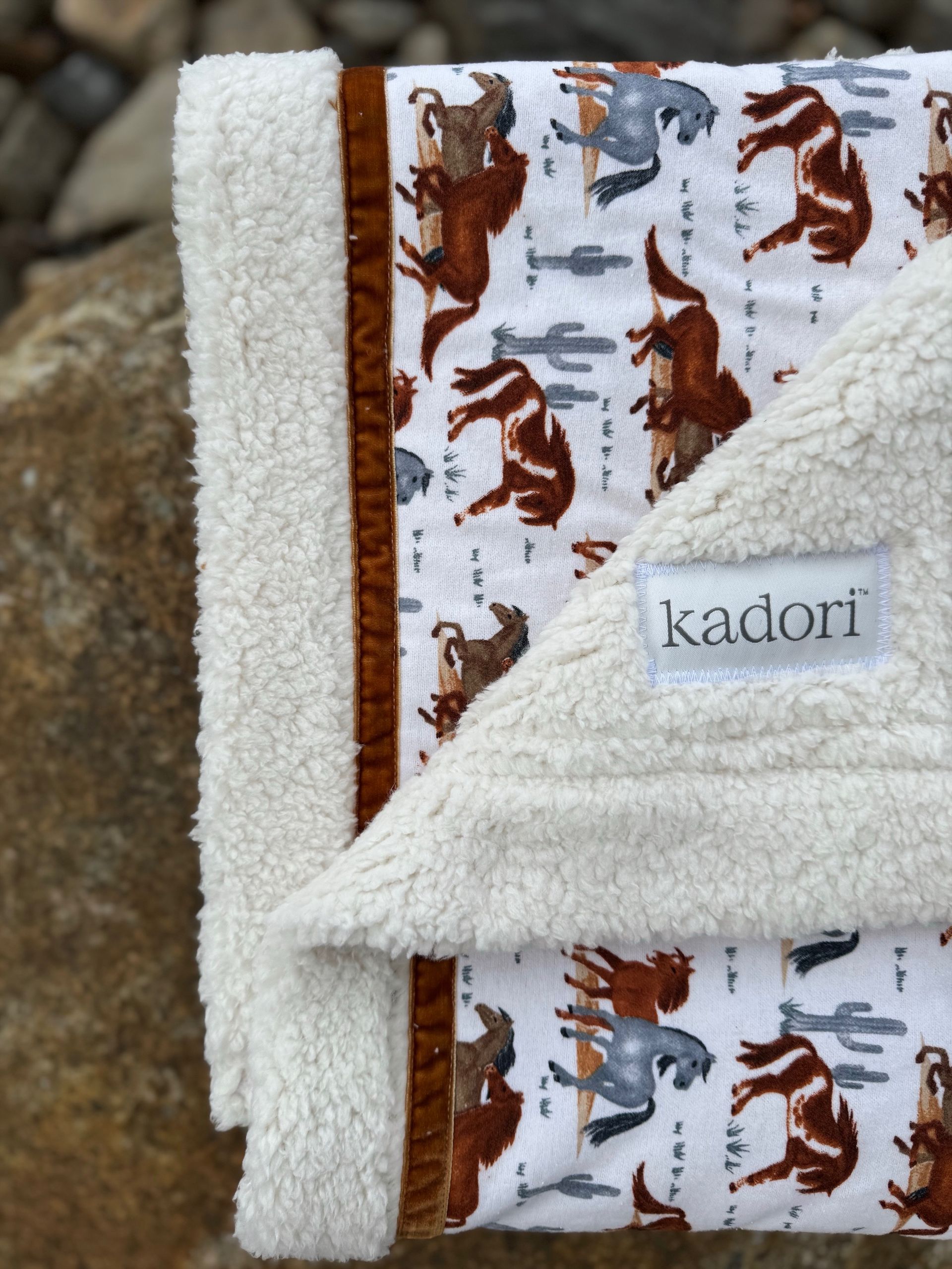 kadori sherpa baby blanket with horse printed material