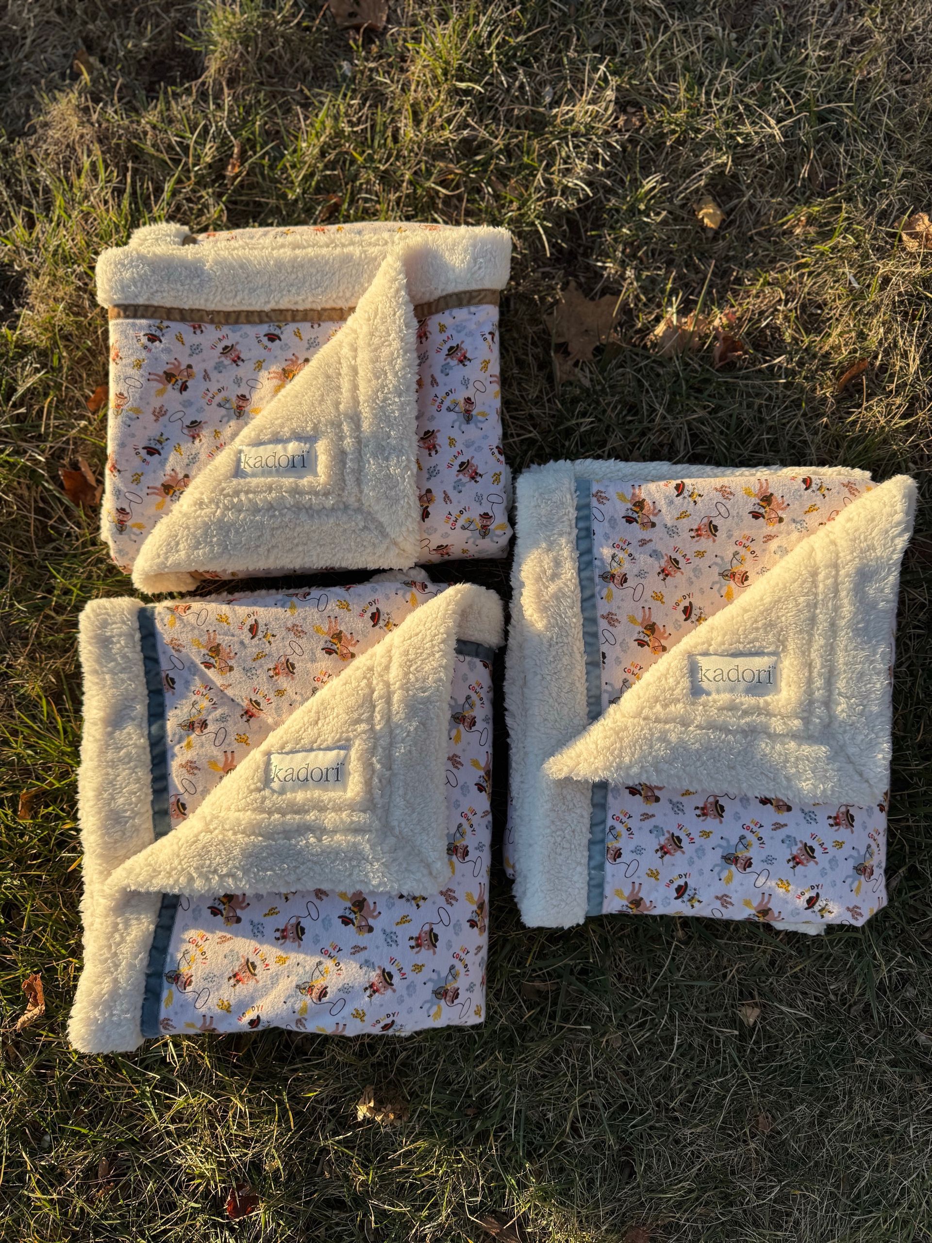 kadori sherpa baby blanket with  cowboy printed material