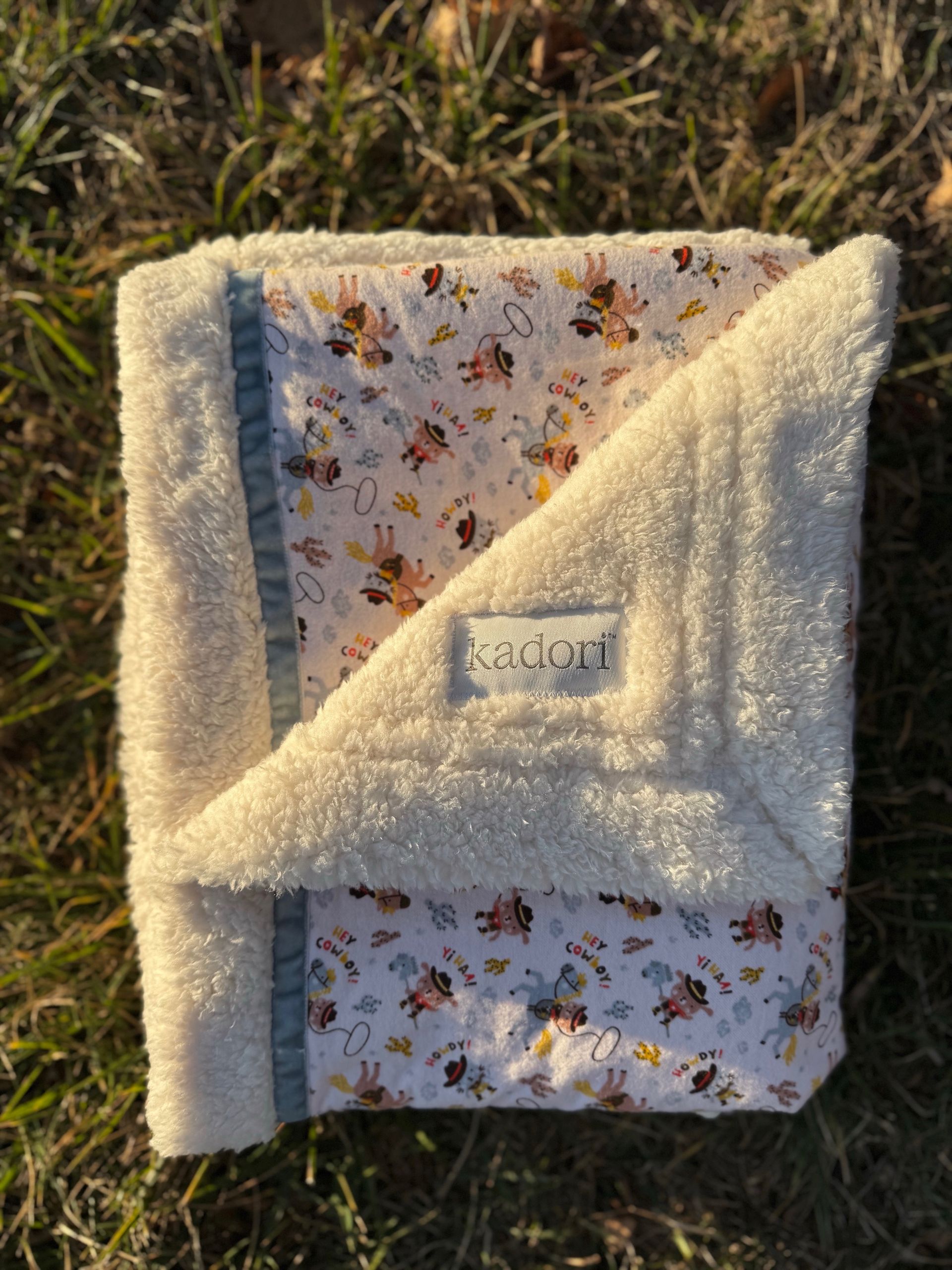 kadori sherpa baby blanket with  cowboy printed material
