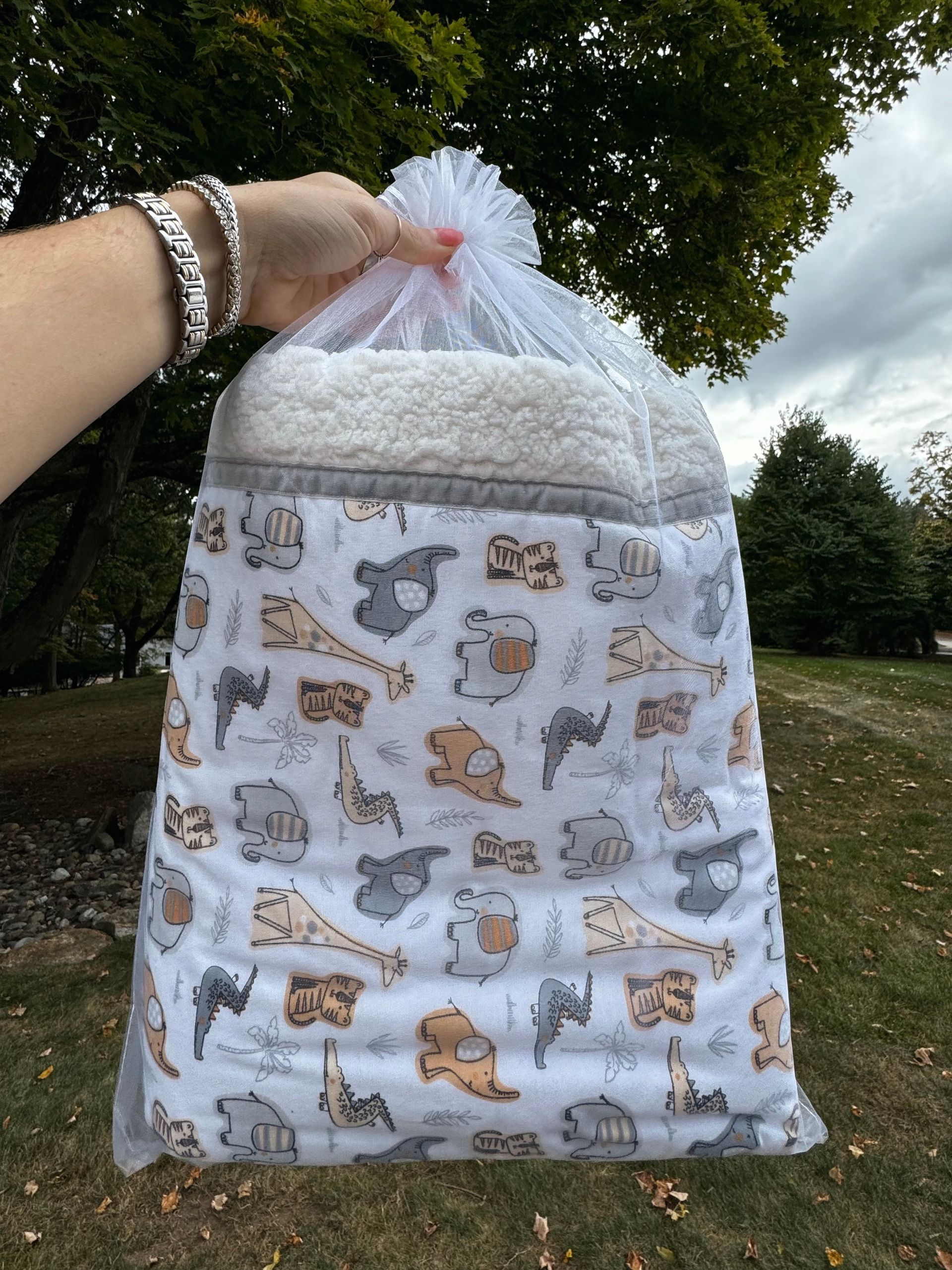 blanket with jungle animal print all over