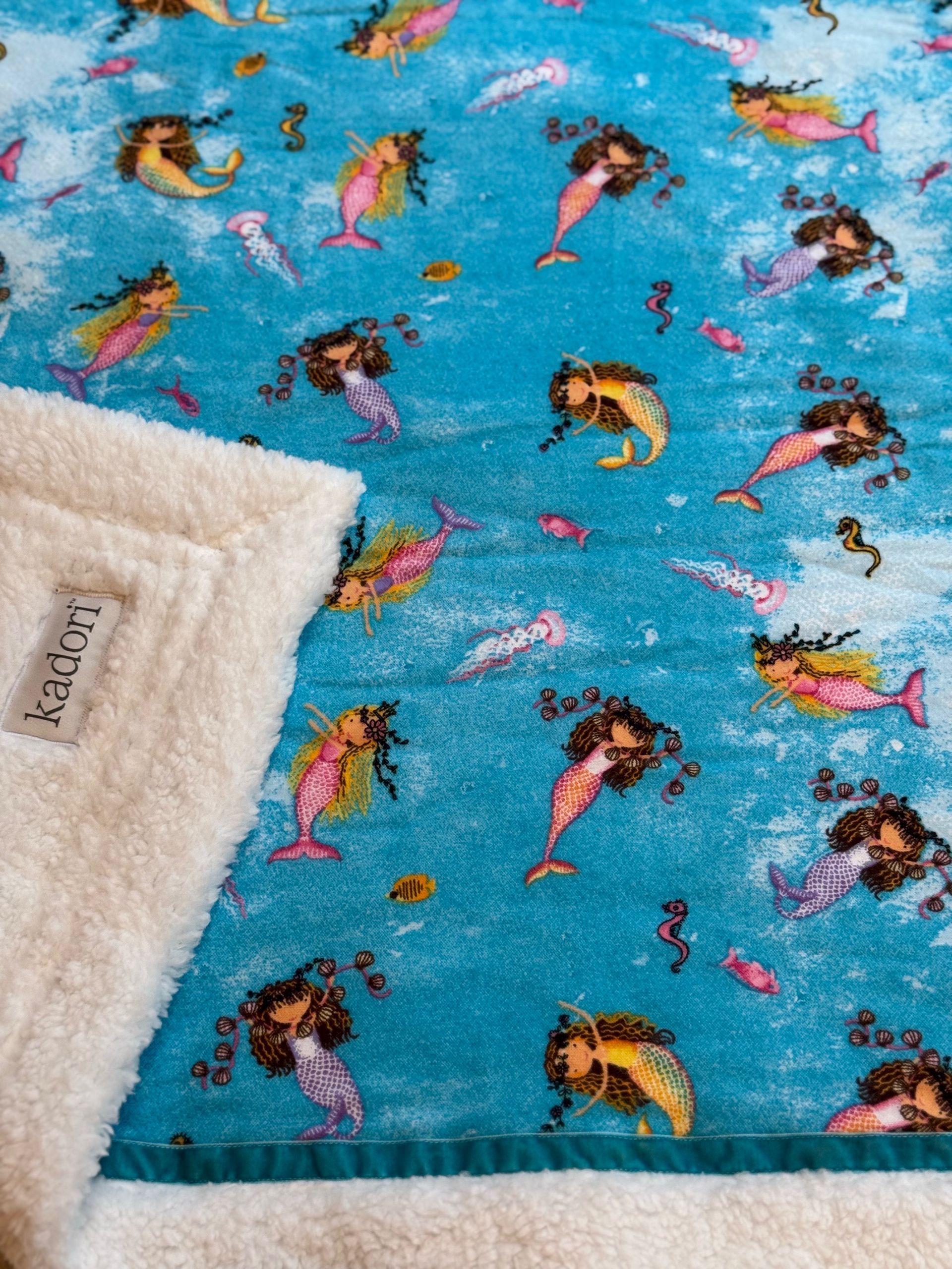 kadori sherpa baby blanket with printed mermaid material