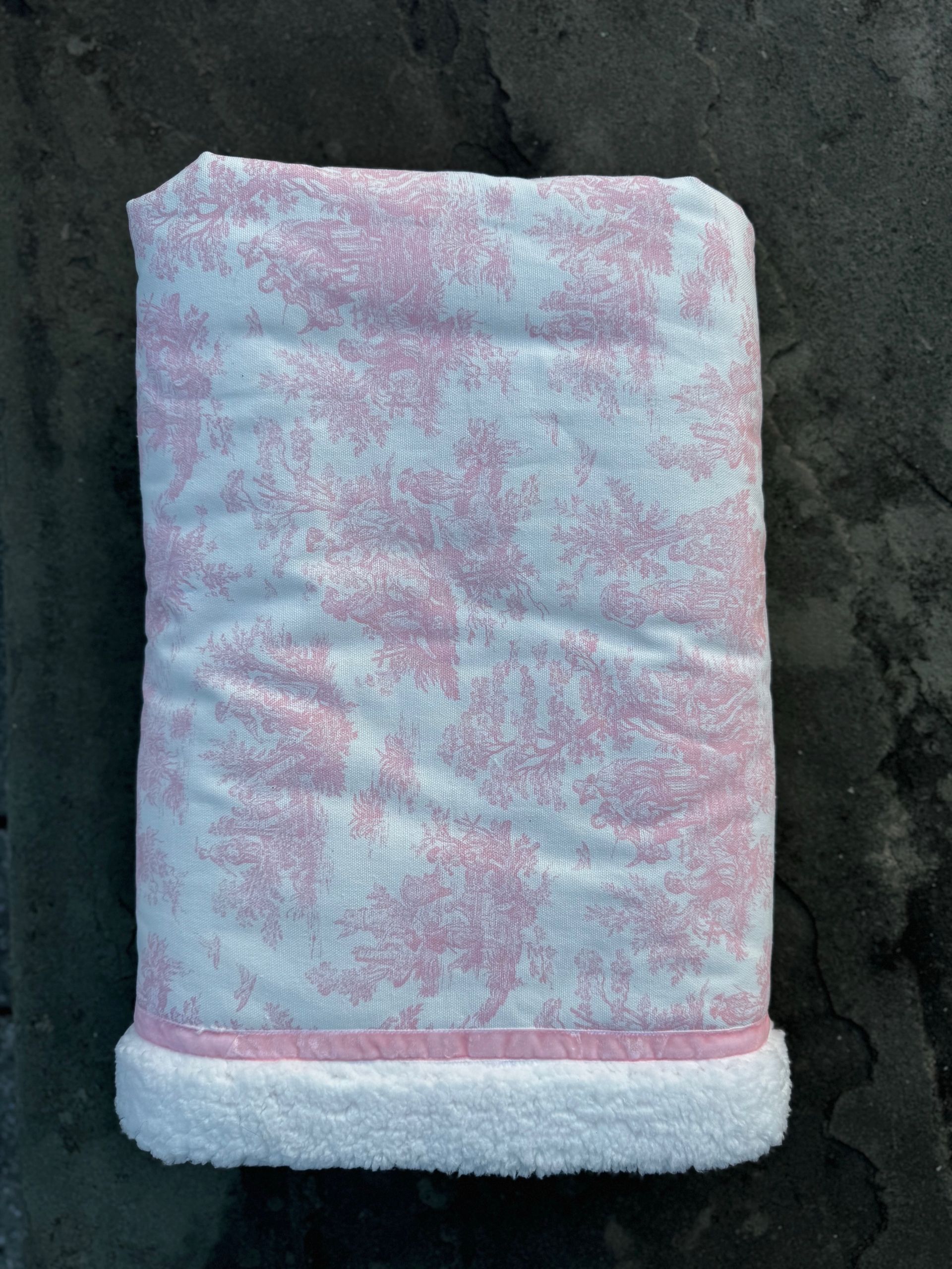 kadori sherpa baby blanket with  pink toile printed material