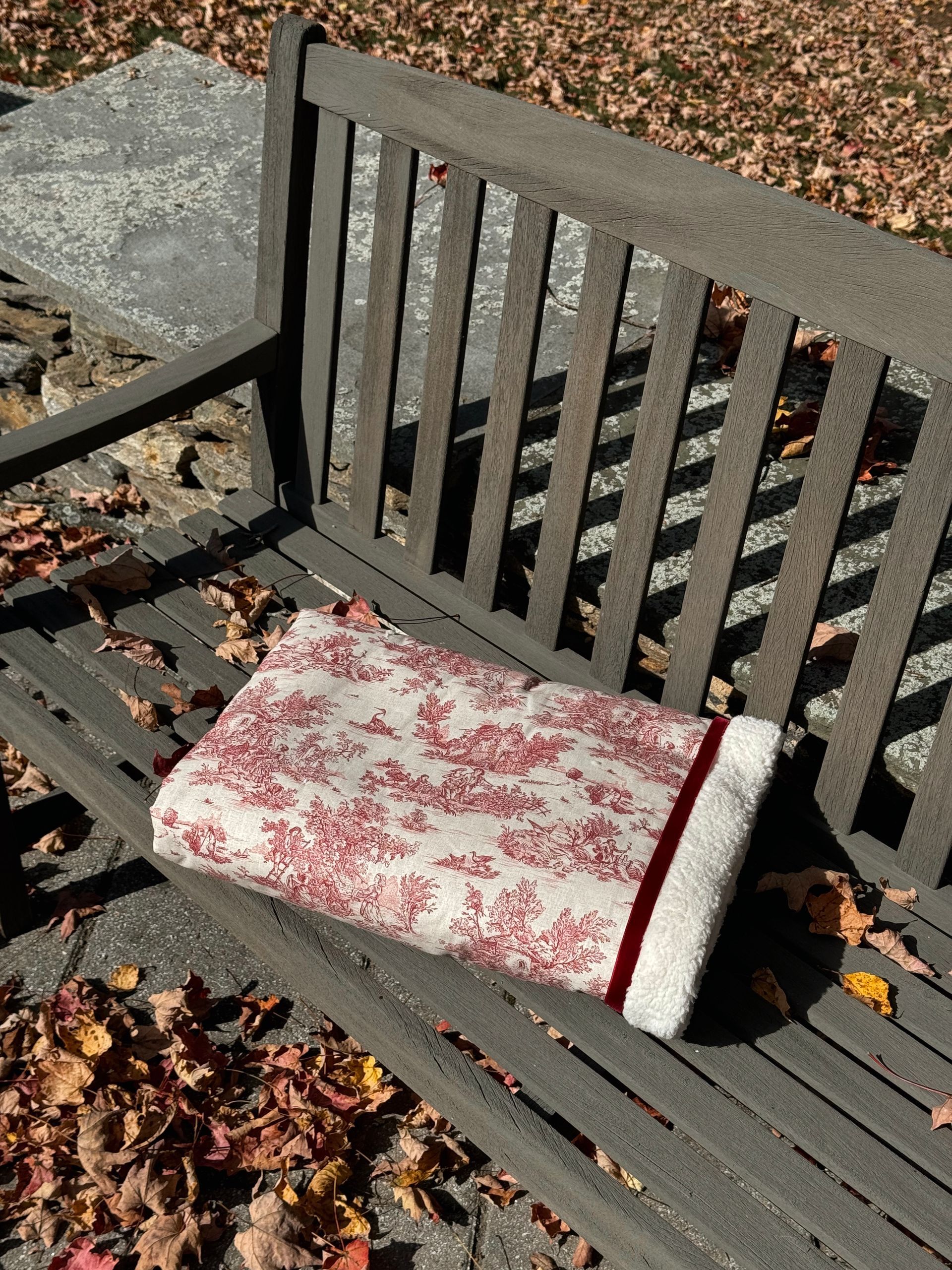 kadori sherpa baby blanket with printed red toile material