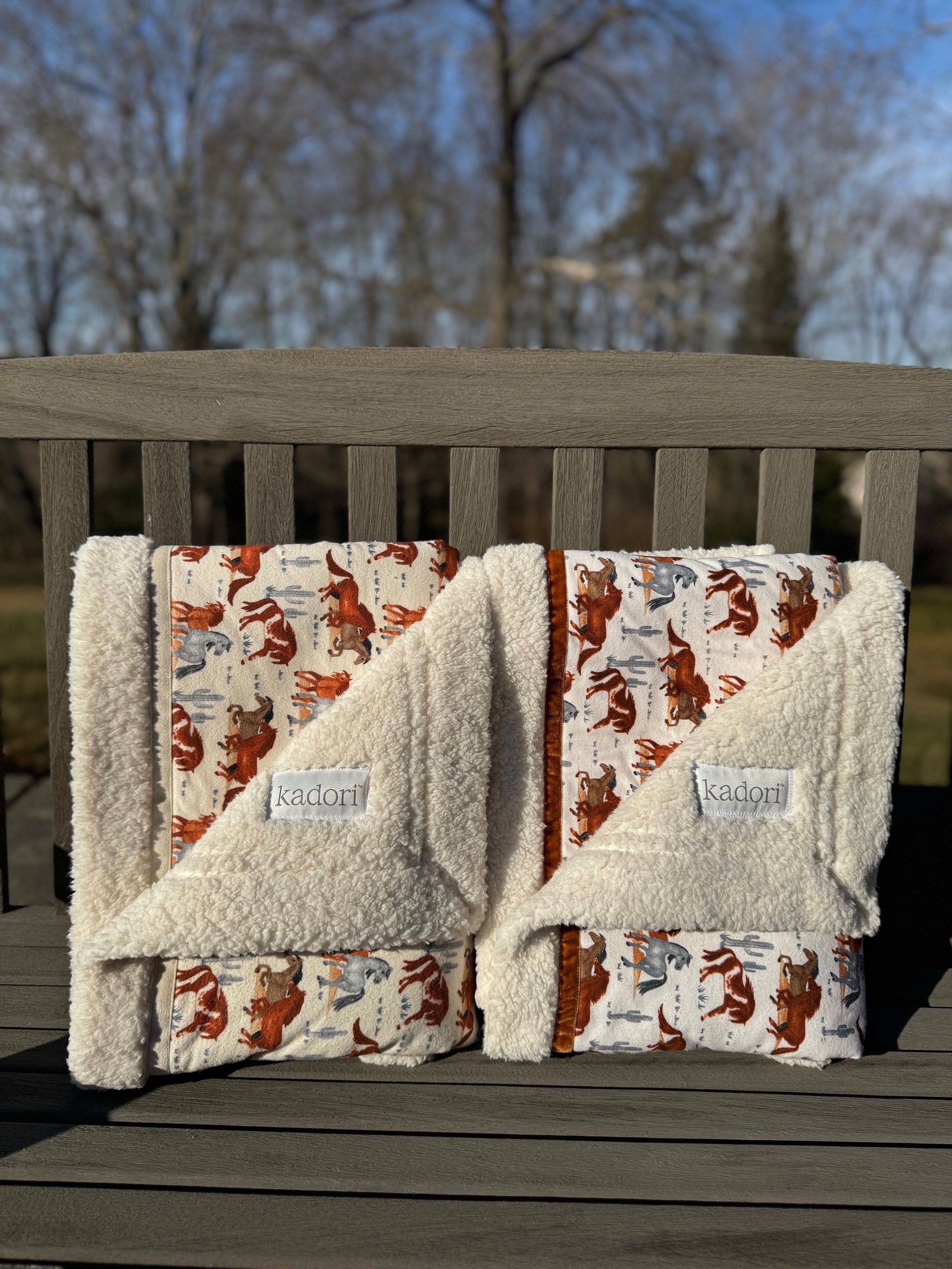 kadori sherpa baby blanket with horse printed material